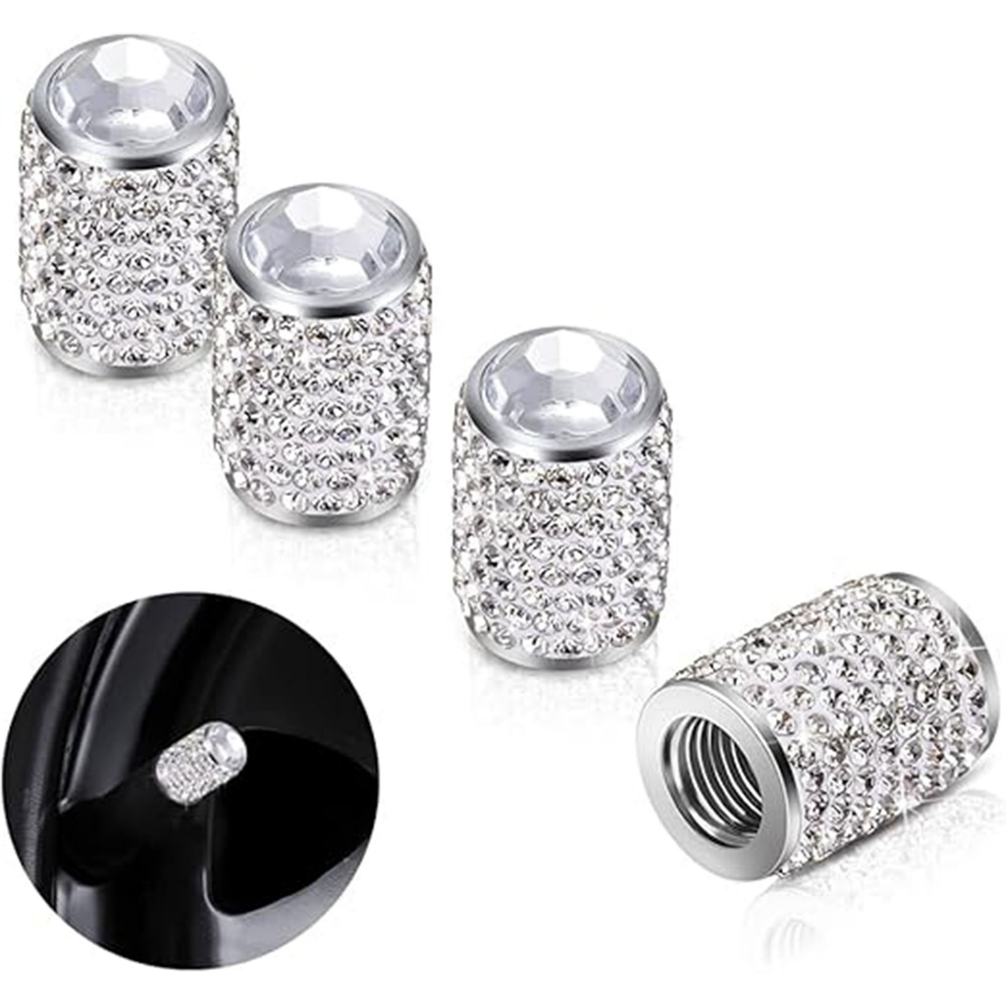 Veat00l - Tapones De Válvula De Vástago De Neumático, Tapas De Vidrio Para Neumáticos Brillantes Con Diamantes De Imitación Universales, A Prueba De Polvo, Para Automóvil, Suv, Motocicleta, Bicicleta, Camión