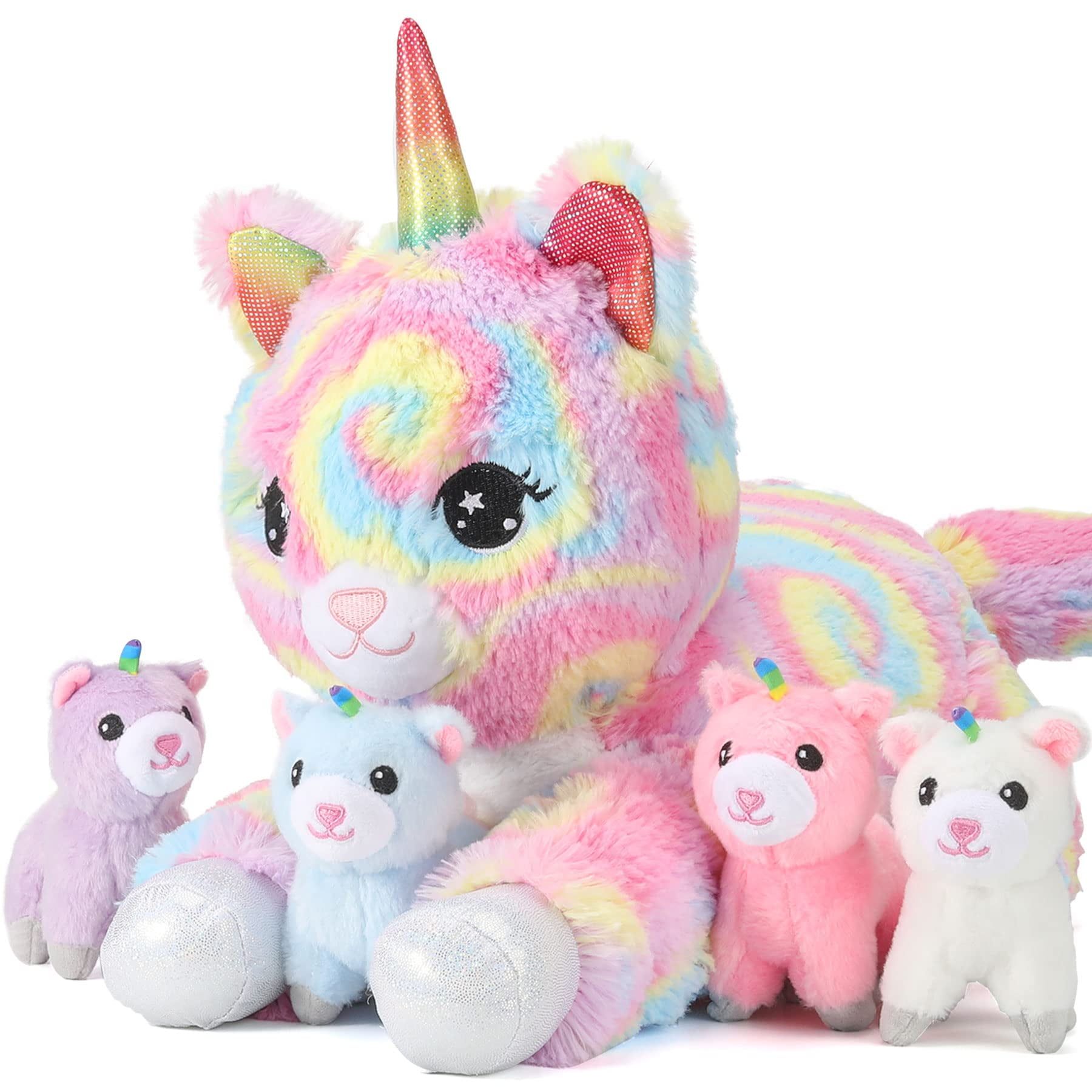 Animal De Peluche Pegmapri, Unicornio, Con 4 Gatitos Bebés De 56 Cm