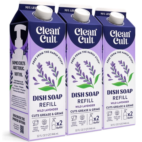 Recambios de jabón líquido para platos Cleancult 960 ml (paquete de 3)