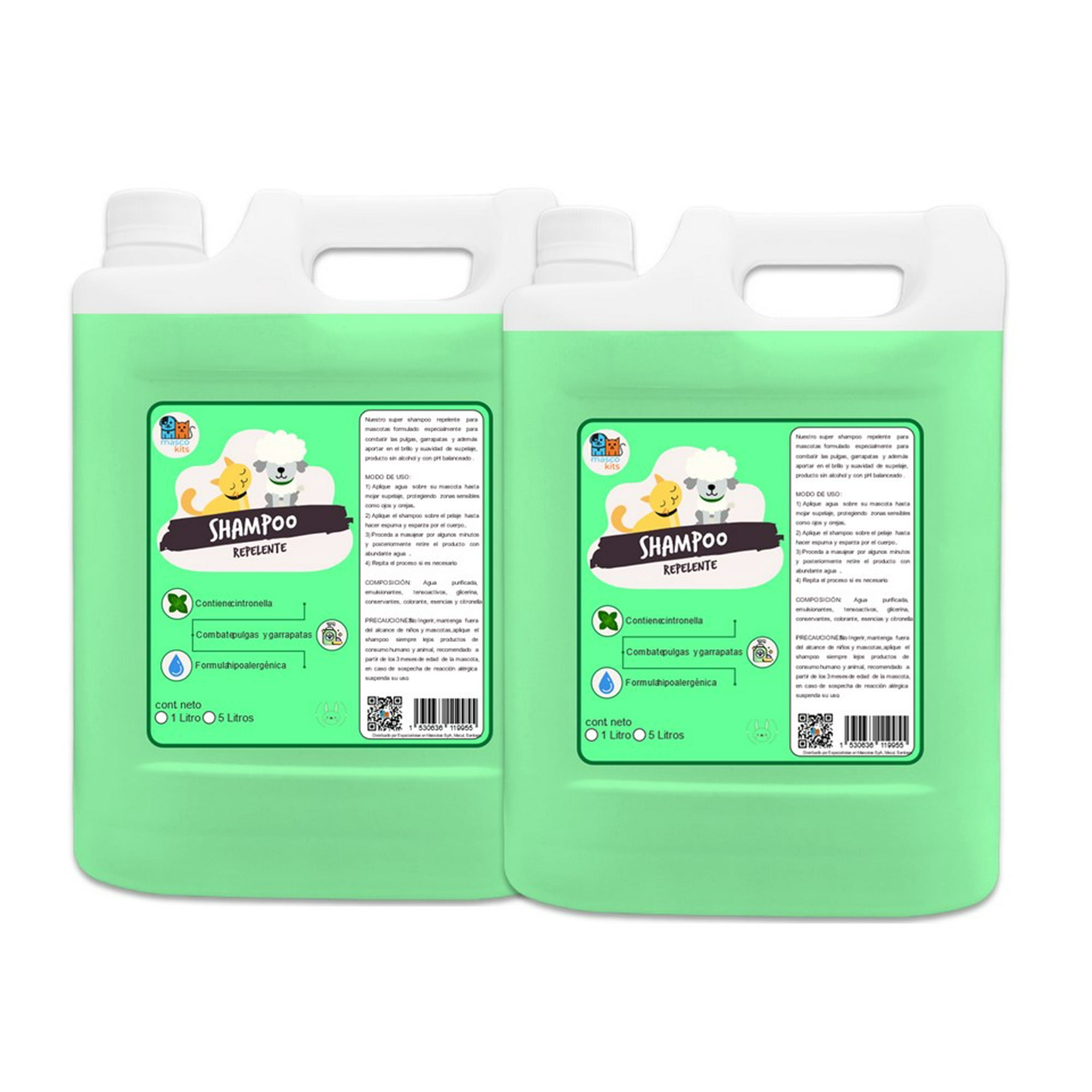 Mascokits - Pack 2 Shampoo Repelente 5 Lts Perros & Mascotas Anti Pulgas