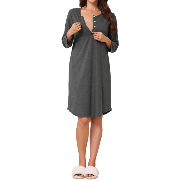 INSPIRE CHIC Camisón de Maternidad para Mujeres con Mangas Largas y Almohadillas Integradas para Lactancia, Talla L Gris