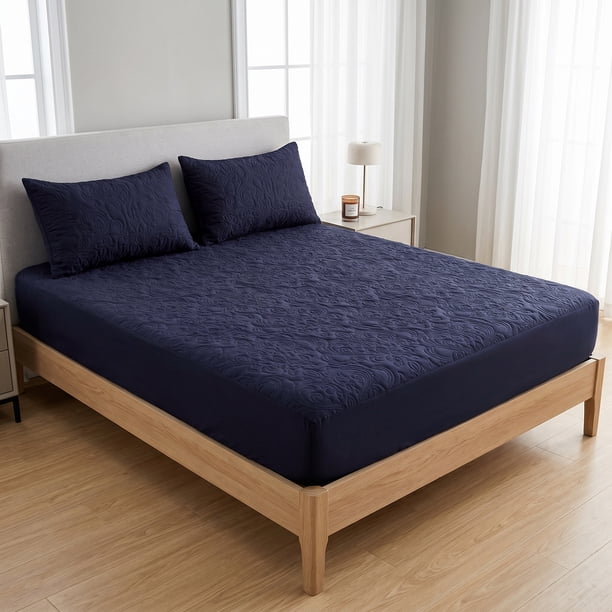 REGALWOVEN Sábana Ajustable, Sábanas de Cama de Poliéster Sólido, Resistente a las Arrugas y Ultra Suave para un Sueño Cómodo Azul Oscuro 1 PC 59.8x79.9 pulgadas