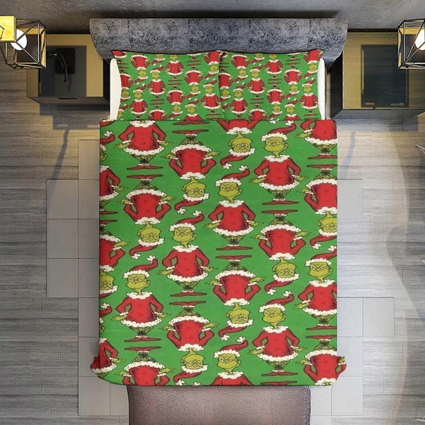 Piece Bedding Set,Christmas Grinch.Comforter Set Tween3D Lightweight Microfiber Bedding Se