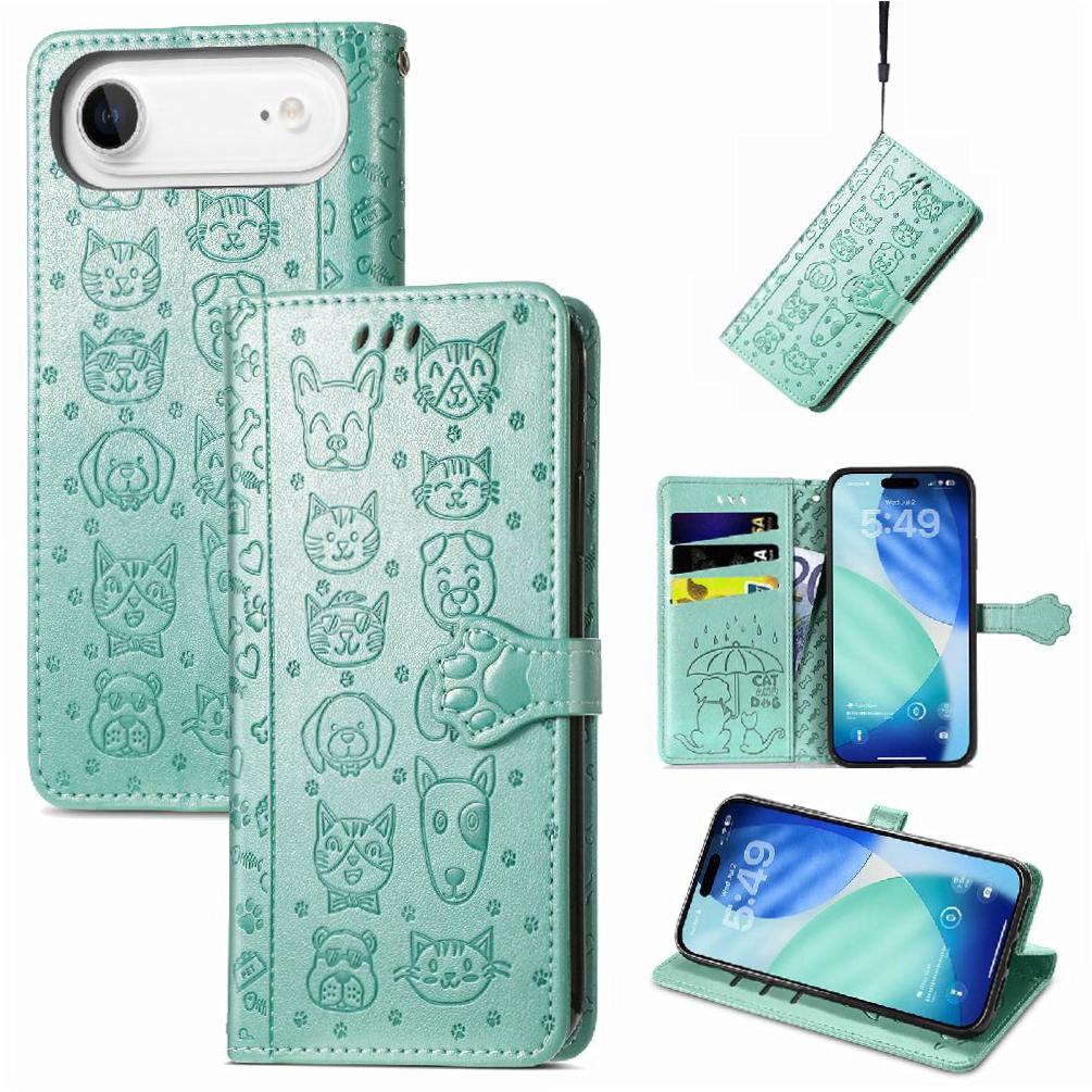 Funda Cartera Foxdock Para Iphone Air , Flip Pu Con Relieve De Gatos Y Perros, Tarjetero Y Soporte