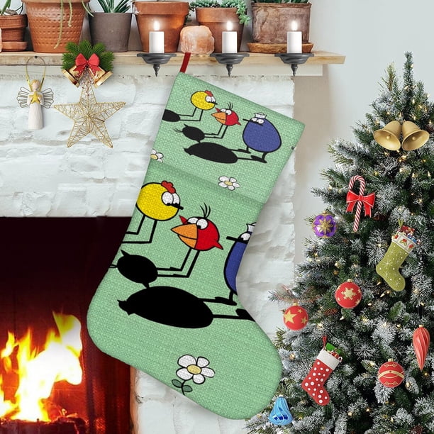 Peep y el Gran Mundo Ancho Tema: Calcetines de Navidad, fino lino blanco para colgar en escaleras y chimenea, decoración navideña para el hogar, regalo de Navidad. 45cm × 32cm