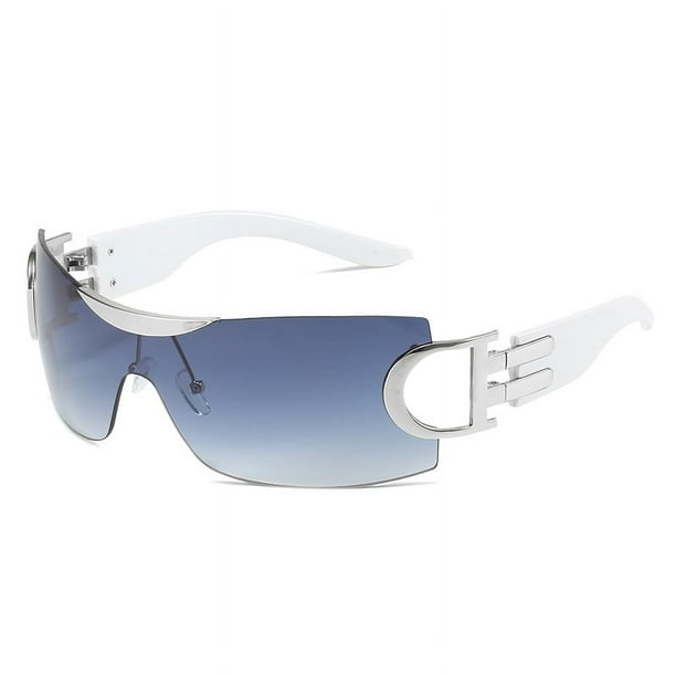 Trendy Rimless Y2K Sunglasses for Women and Men - Futuristic Oversized Frameless Sun Glasses with Shield Shades