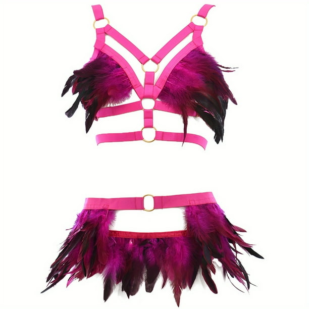 Sultry Feather Body Harness Belt - Hollow Out Cage Bra & Waist Bondage Harness Strap for Women - Sexy Lingerie & Underwear Accessories