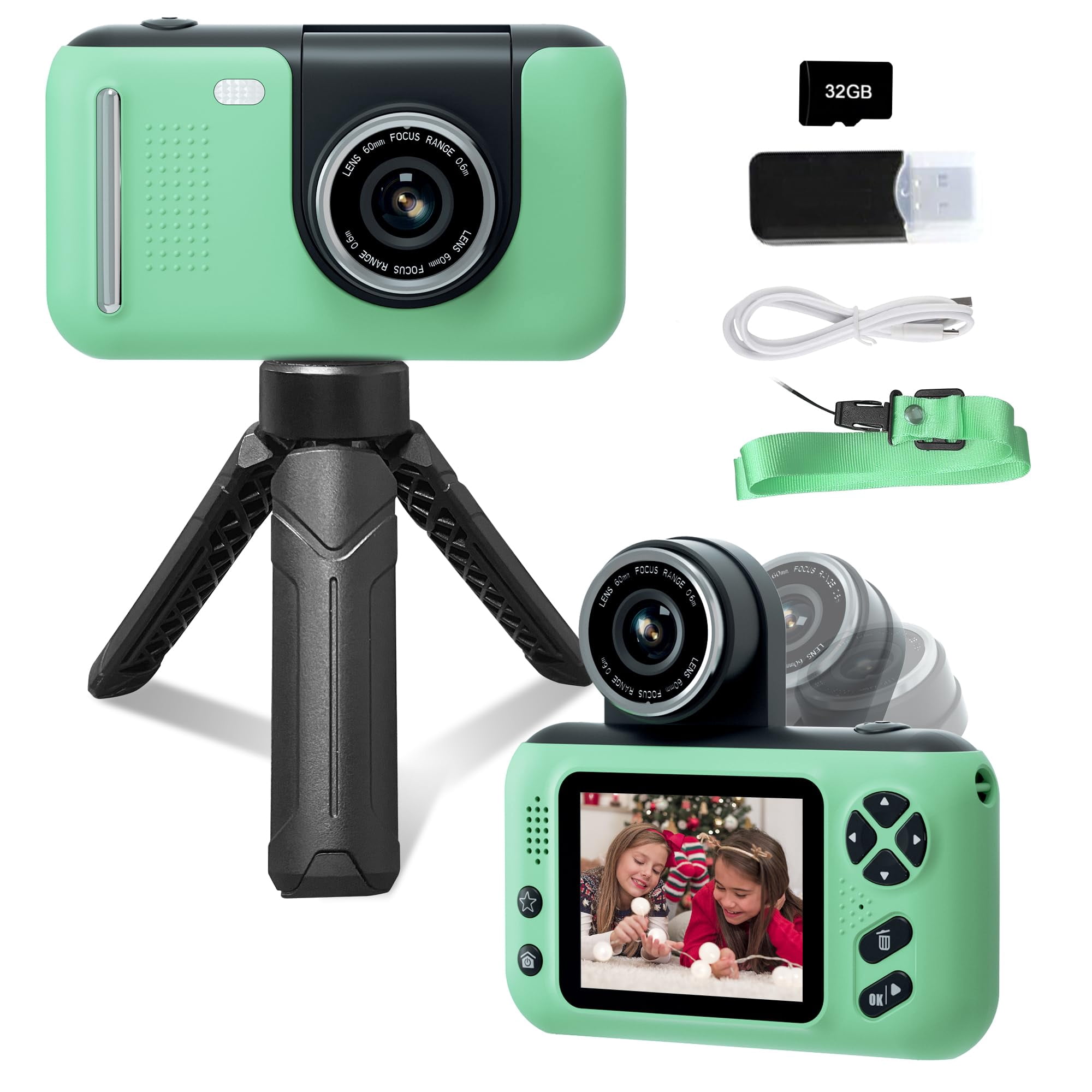 Cámara Makolle Para Niños Pequeños De 6 A 8 Años, 1080p, Doble Lente, 32 Gb