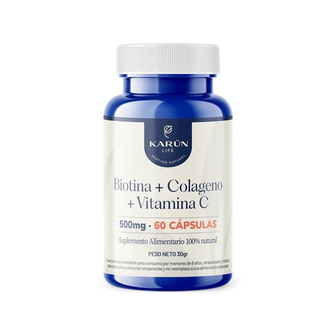 Karün Life - Biotina + Colágeno Hidrolizado + Vitamina C 500Mg 60 Cap Karun Life