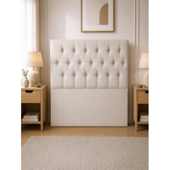 Respaldo Moderno Cama 1.5 Plaza Capitone Lino Color Beige