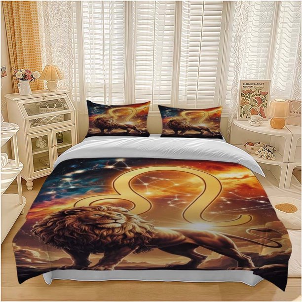 3pcs Leo Art Themed Bedding Set Duvet Cover and Pillowcase Set Soft and Comfortable for All Seasons