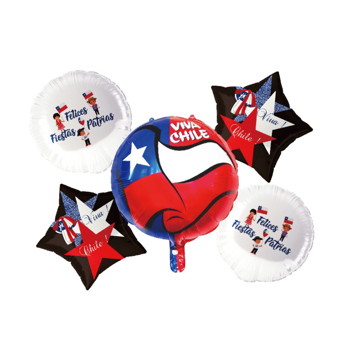 Genérico - Set De Globos Metalizados Viva Chile Para Decorar 5 Pzas