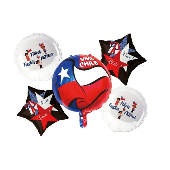 Set de Globos Metalizados Viva Chile para Decorar 5 Pzas