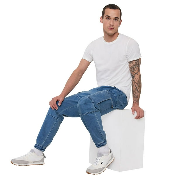 Jeans Hombre Cargo Jogger Fit Azul Medio Corona