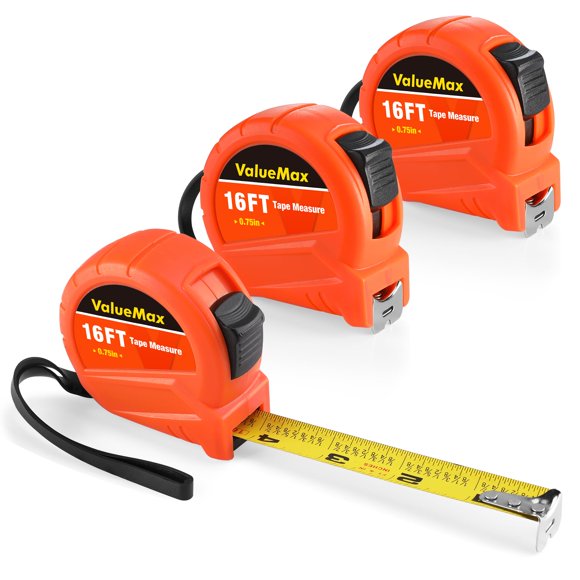 Cinta métrica ValueMax de 5 m con fracciones, retráctil, paquete de 3