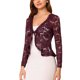 thumbnail image 4 of INSPIRE CHIC Bolero de Encaje Floral para Mujer con Dobladillo Volante, Cárdigan Corto con Lazo Frontal, Ligero para el Verano, Color Burdeos XS, 4 of 7