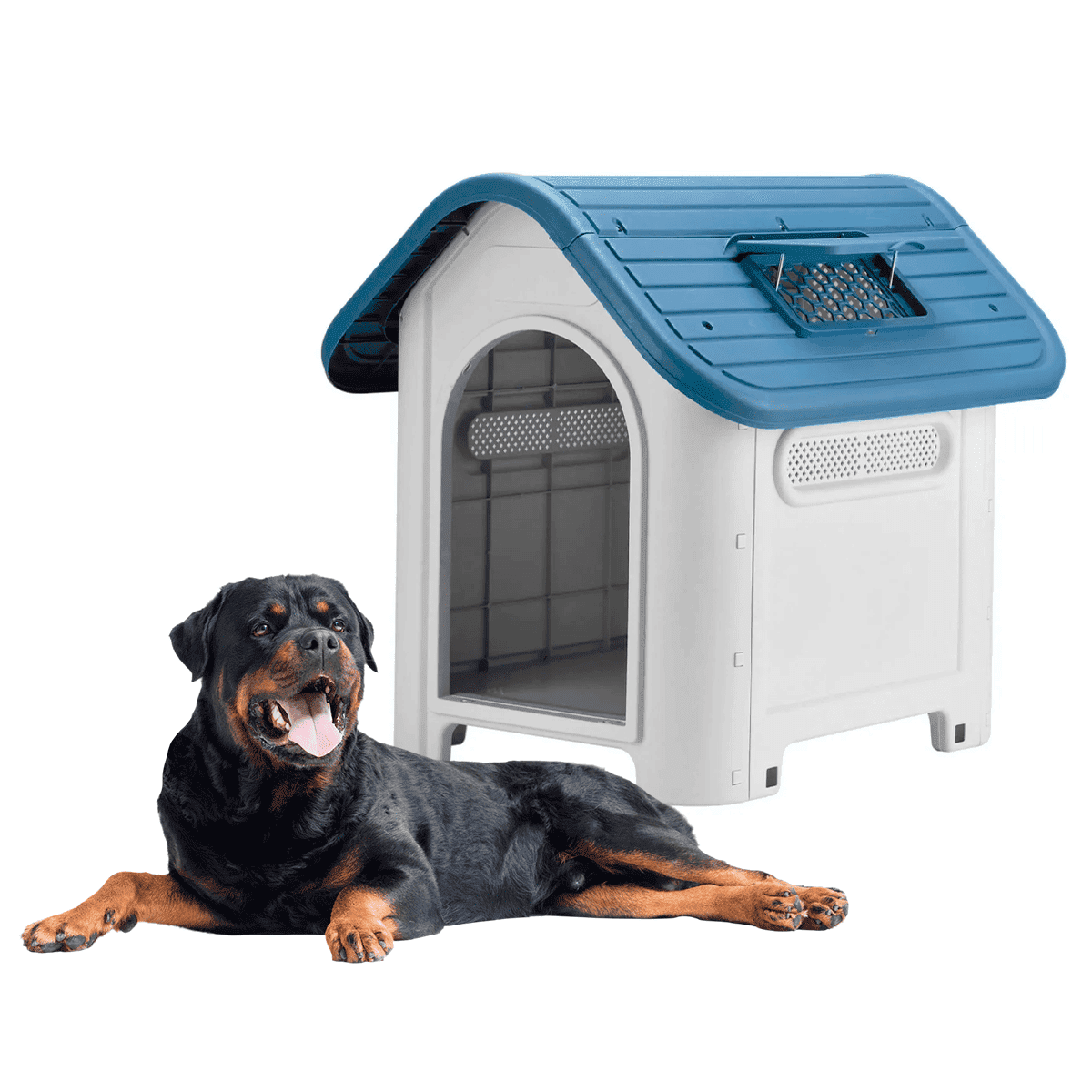 Keru - Casa Para Perro Con Ventana Y Techo Azul 87x72x75cm