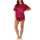 thumbnail image 2 of Conjunto de Pijama de Satén Suave para Mujer INSPIRE CHIC Regreso a Clases Ligero Manga Corta Cuello Redondo Camiseta de Dormir y Pantalones Cortos Ropa de Descanso M Burdeos, 2 of 6