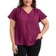 thumbnail image 1 of GRACE & GRANDEUR Blusas de Mujer Tallas Grandes para Escuela y Universidad Cuello en V con Volantes Manga Corta Plisada con Botones Decorativos Ajuste Holgado Casual 4X Rojo Púrpura, 1 of 7