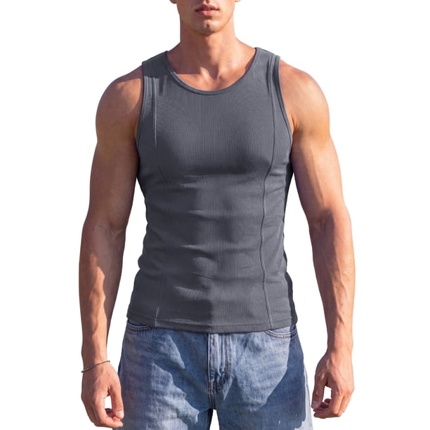 INSPIRE CHIC Camiseta de Tirantes a Rayas sin Mangas de Ajuste Delgado para Hombres Gimnasio S Gris Oscuro