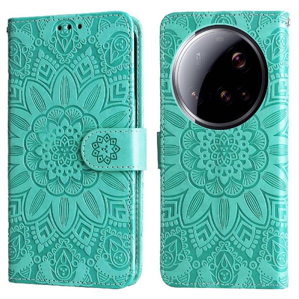 Funda tipo cartera FOXDOCK para Xiaomi 15 Ultra , diseño girasol en relieve, cuero PU, cierre magnético, soporte y tarjetero