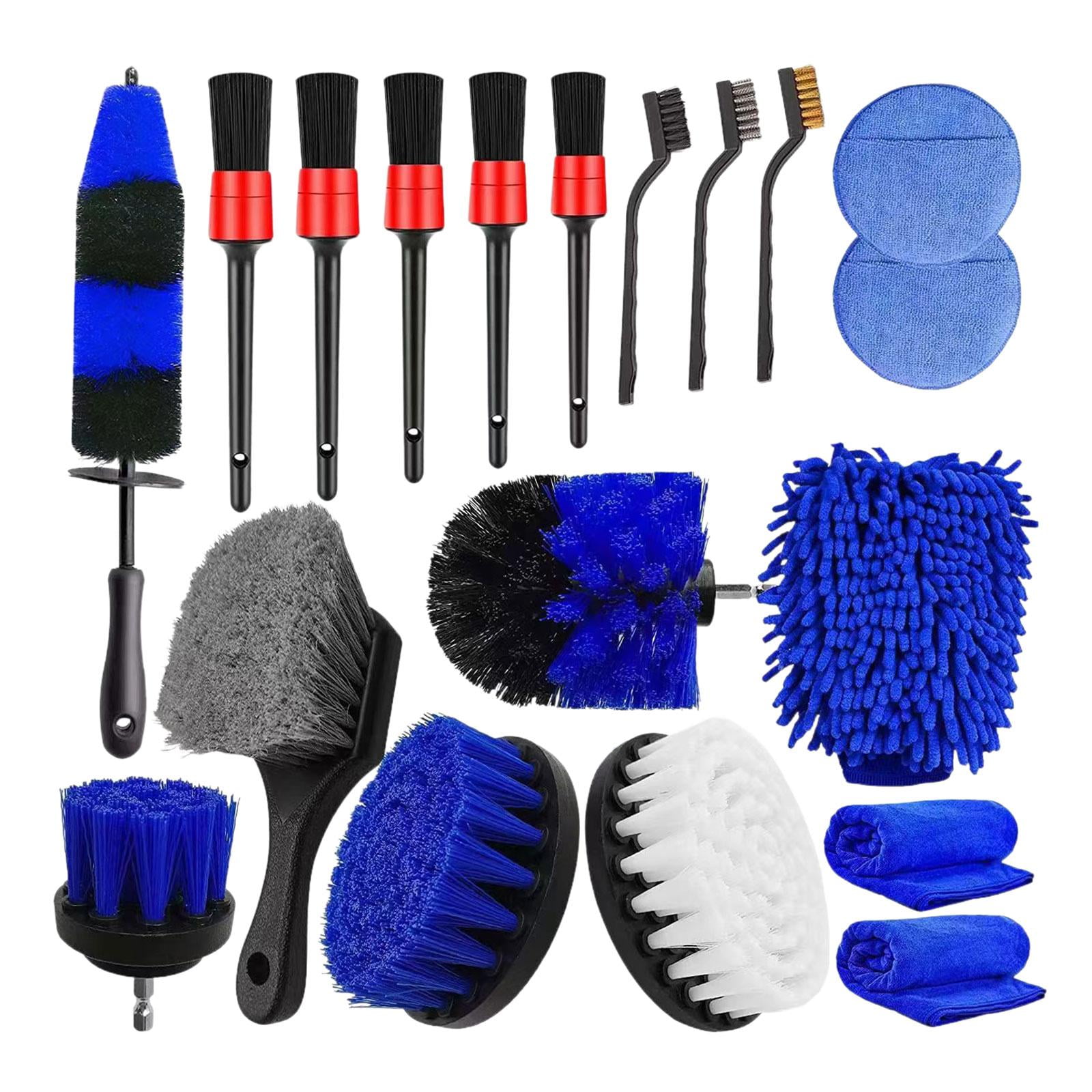 Magideal - 19x Juego De Cepillos Detallado De Coches, Juego De Brochas De Taladro Para Detalles De Automóviles, Paño De Lavado Profesional, Cepillo De Lavado De