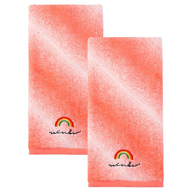 REGALWOVEN Toallas de Mano de Algodón con Gradiente Bordado Arcoíris, Paquete de 2 Toallas Decorativas Suaves y Absorbentes para Baño, Viaje Rojo 28" x 13"