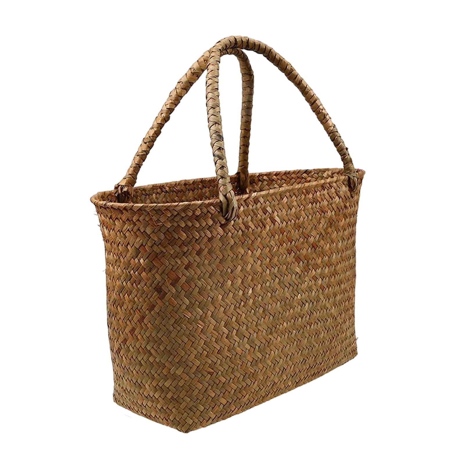 Ioensy - Bolsa Tejida De Ratán Rural Bolsas De Dulces Con Flores Para Parque Senderismo Al Aire Libre 34x14x21cm