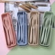 thumbnail image 4 of Juego de utensilios de viaje con estuche, 2 juegos de tenedores, cucharas y cuchillos de plástico portátiles de paja de trigo para acampar, vajilla ecológica sin BPA para el almuerzo, ideal para niños, 4 of 6