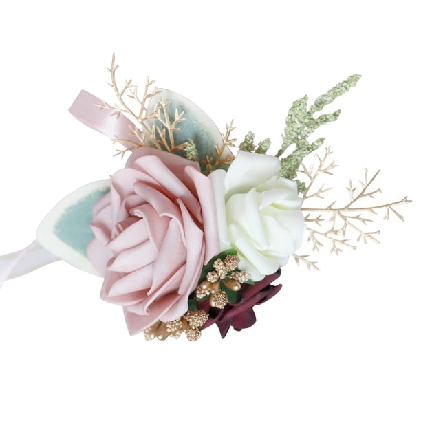 Brazalete De Ramillete De Rosas, Ramillete De Muñeca, Rosa En El Ojal Para Novia, Baile De Graduación, Color Blanco