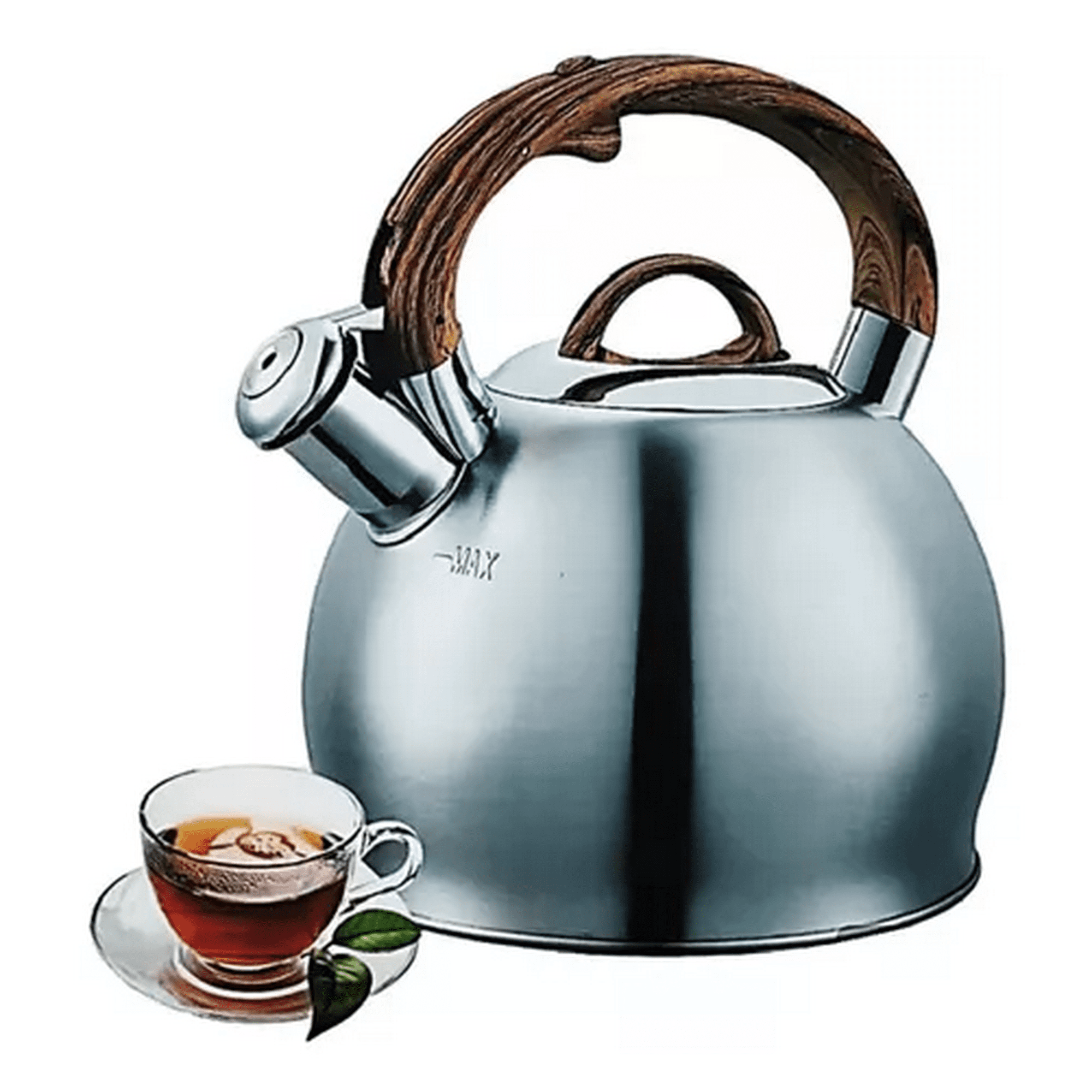 Genérico - Tetera Con Silbato De 2.5 Litros, Acero Inoxidable, Manija De Madera