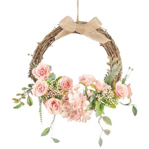 Bothyi - Guirnalda De Flores De Aro De Ratán Primavera Puerta Delantera Guirnalda Decoración Rosa