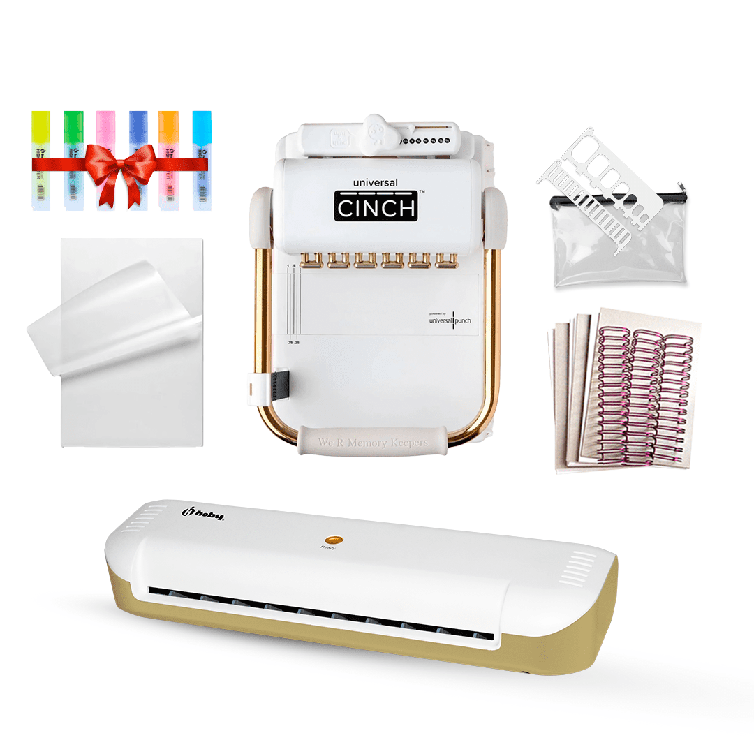 Cinch! - Kit Encuadernadora Universal Cinch + Plastificadora Hoby A4 Gold