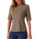 thumbnail image 4 of INSPIRE CHIC Camisetas de media manga para mujeres Regreso a clases Cuello alto Top Blusas casuales Sólido Elástico Suave Longitud de codo M Camel, 4 of 6