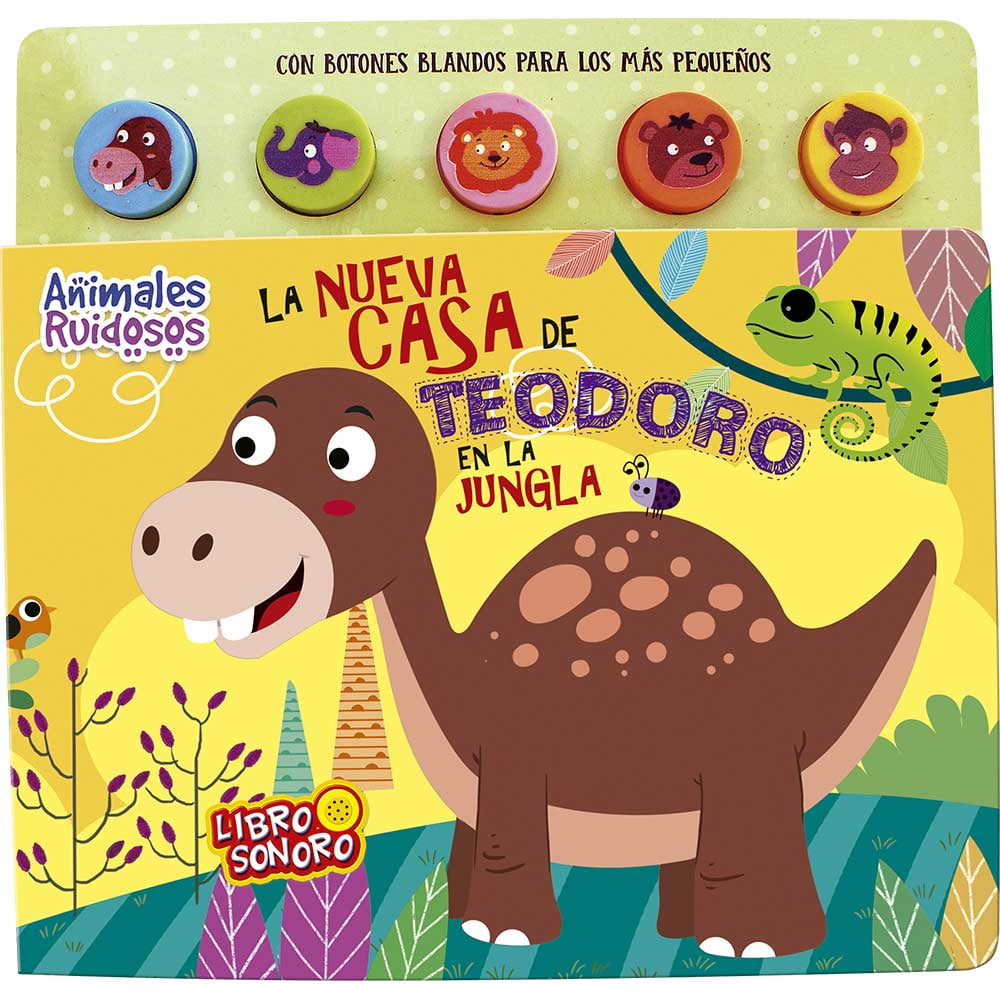 Zig-zag - Libro Animales Ruidosos - La Nueva Casa De Teodoro En La Jungla / 12 Páginas De Cartón De 23,5 X 23 Cm. Tapa De Cartón. Puntas Redondeadas. Incluye Botonera De Silicona Con Sonidos. Incluye Baterías.