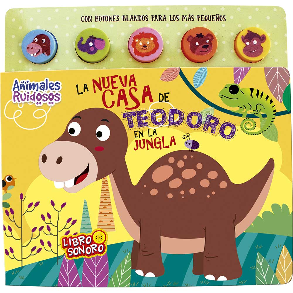 Zig-Zag - Libro Animales Ruidosos - La Nueva Casa De Teodoro En La Jungla / 12 Páginas De Cartón De 23,5 X 23 Cm. Tapa De Cartón. Puntas Redondeadas. Incluye Botonera De Silicona Con Sonidos. Incluye Baterías.