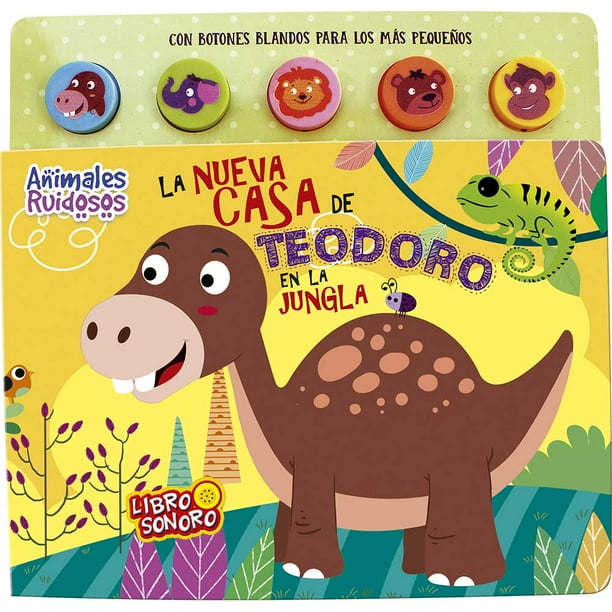 Libro Animales Ruidosos - La Nueva Casa De Teodoro En La Jungla / 12 Páginas De Cartón De 23,5 X 23 Cm. Tapa De Cartón. Puntas Redondeadas. Incluye Botonera De Silicona Con Sonidos. Incluye Baterías.