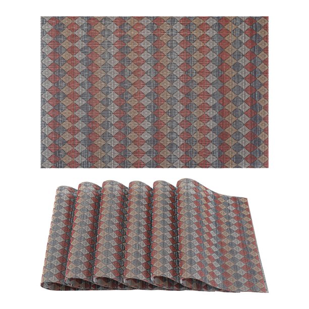 Juego de 6 Manteles Individuales de Plástico con Patrón para Decoración de Mesa de Comedor, Lavables, Mantel de Cocina, Limpieza Fácil, Rojo, 17.7*11.8 pulgadas
