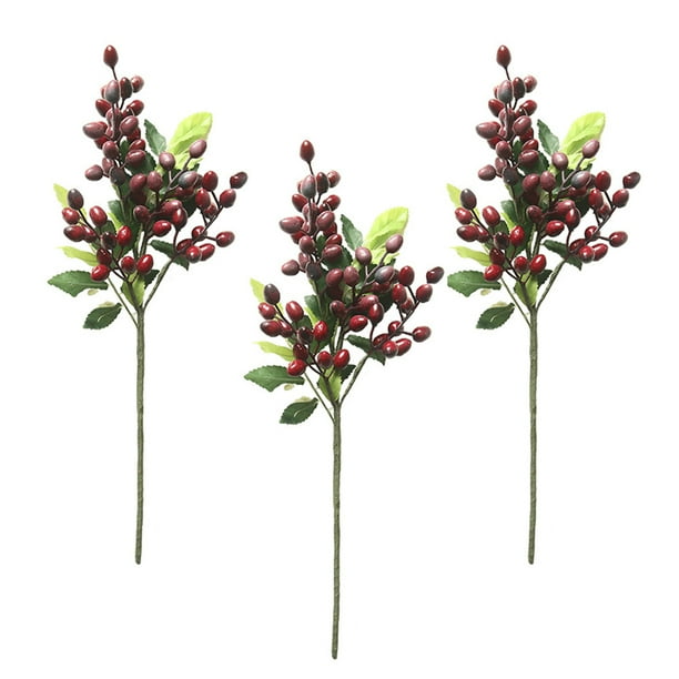 3 hojas de olivo artificiales con frutas, ramas de olivo artificiales, plantas verdes para decoración del hogar y la oficina.
