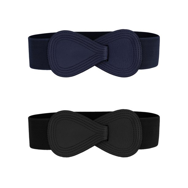 INSPIRE CHIC 2Pcs Cinturones de Cintura Elásticos con Hebilla de Cuero Sintético en Forma de 8 para Mujeres