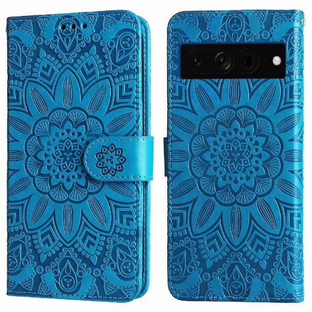 Funda tipo cartera FOXDOCK para Google Pixel 7 Pro , diseño girasol en relieve, cuero PU, cierre magnético, soporte y tarjetero