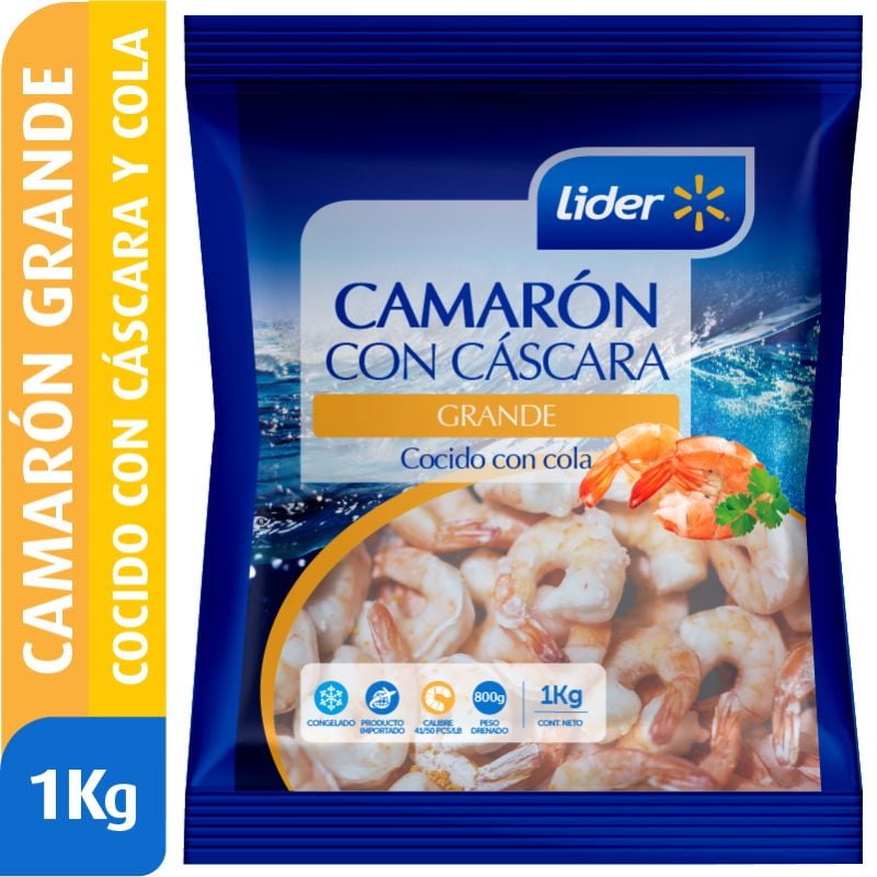 Camarón Grande Con Cáscara Con Cola Cocido 1 kg Lider