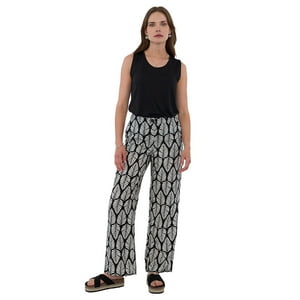 Pantalón Mujer Fluido Botón Print Étnico Negro Corona