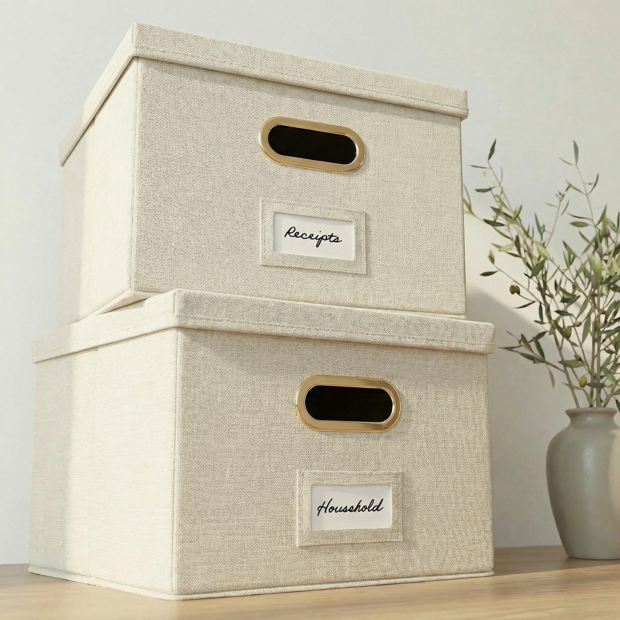 Juego De 2 Cajas Organizadoras De Archivos Plegables De Lino Con Tapa Zicoto
