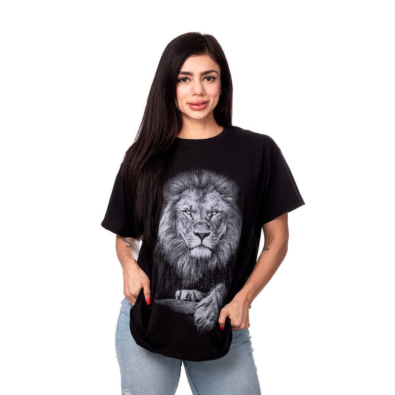 Sigel - Polera Mujer Oversize Estampado King Lion Negro Talla L
