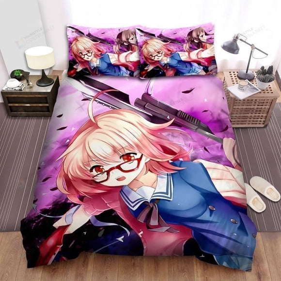 Kyoukai No Kanata Anime Girls Mirai Quilt Duvet Cover Set Bedroom Decor3-Piece Bedding Set