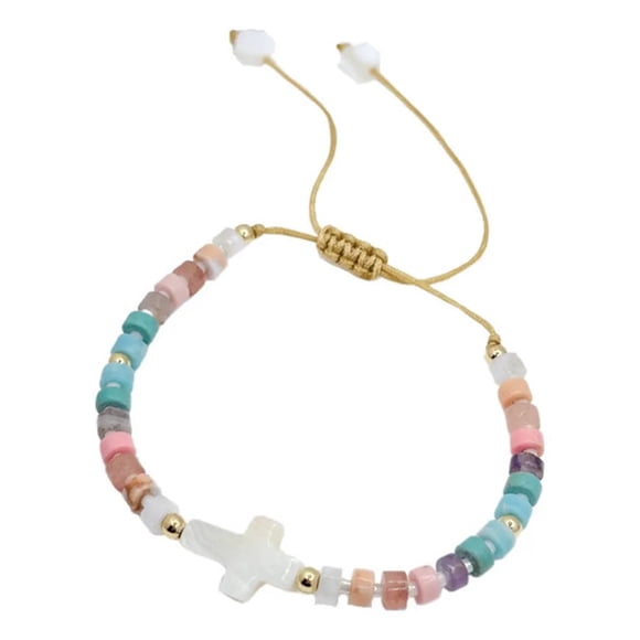 Pulsera De Mostacilla Colores, Cruz Conchaperla, Ajustable Blanco 9 Cm 20 Cm