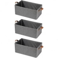 Genérica - Caja Organizadora Plegable Apilable 47X28X20Cm Gris Con Asa Pack De 3