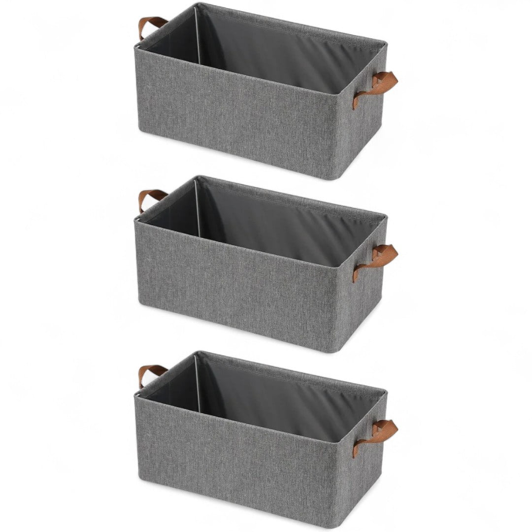 Genérica - Caja Organizadora Plegable Apilable 47x28x20cm Gris Con Asa Pack De 3