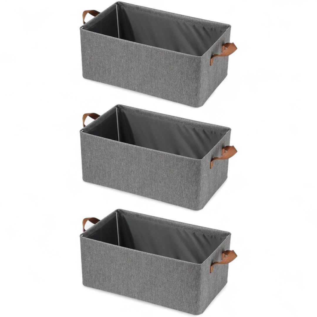 Genérica - Caja Organizadora Plegable Apilable 47X28X20Cm Gris Con Asa Pack De 3